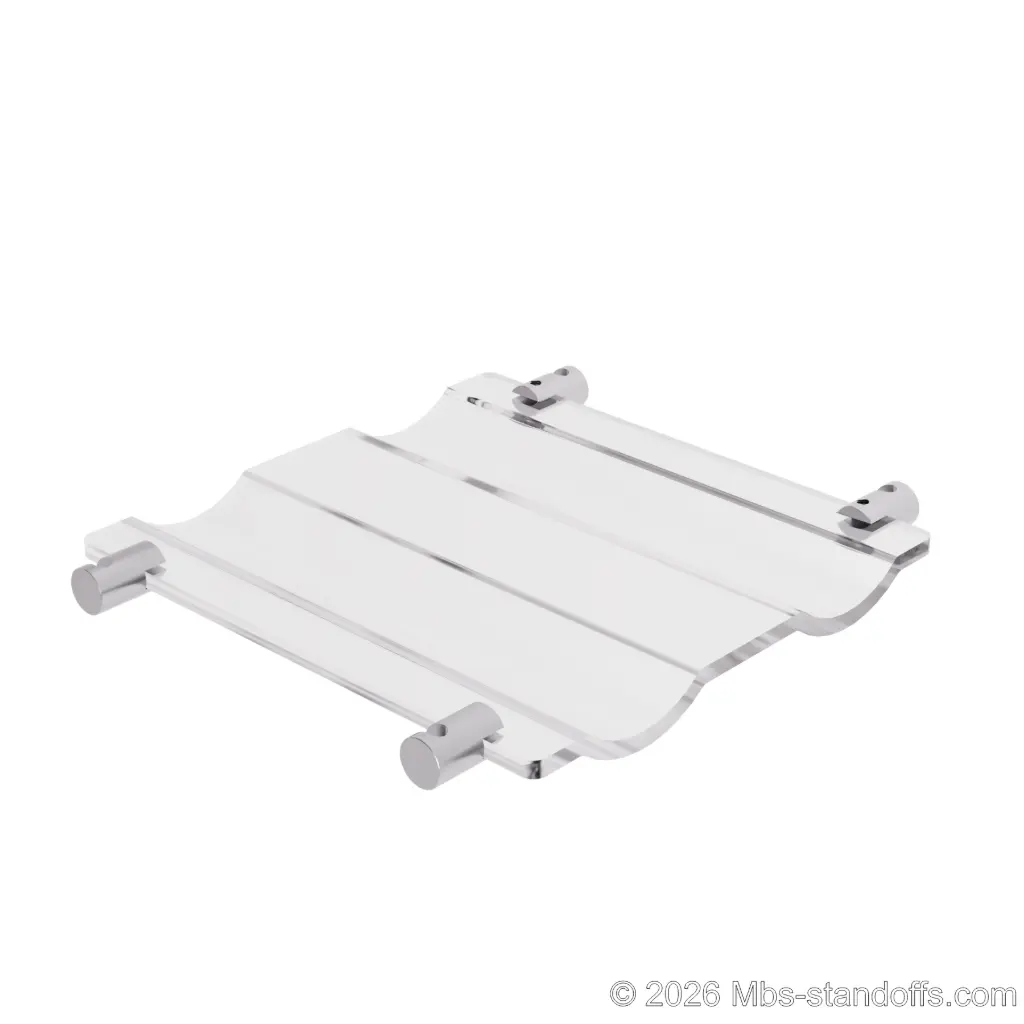 The Viognier Collection 2-Bottles Wave Acrylic Cradle - Satin Brushed Forks for 1/16" Cable | Floating Wine Cable Display System
