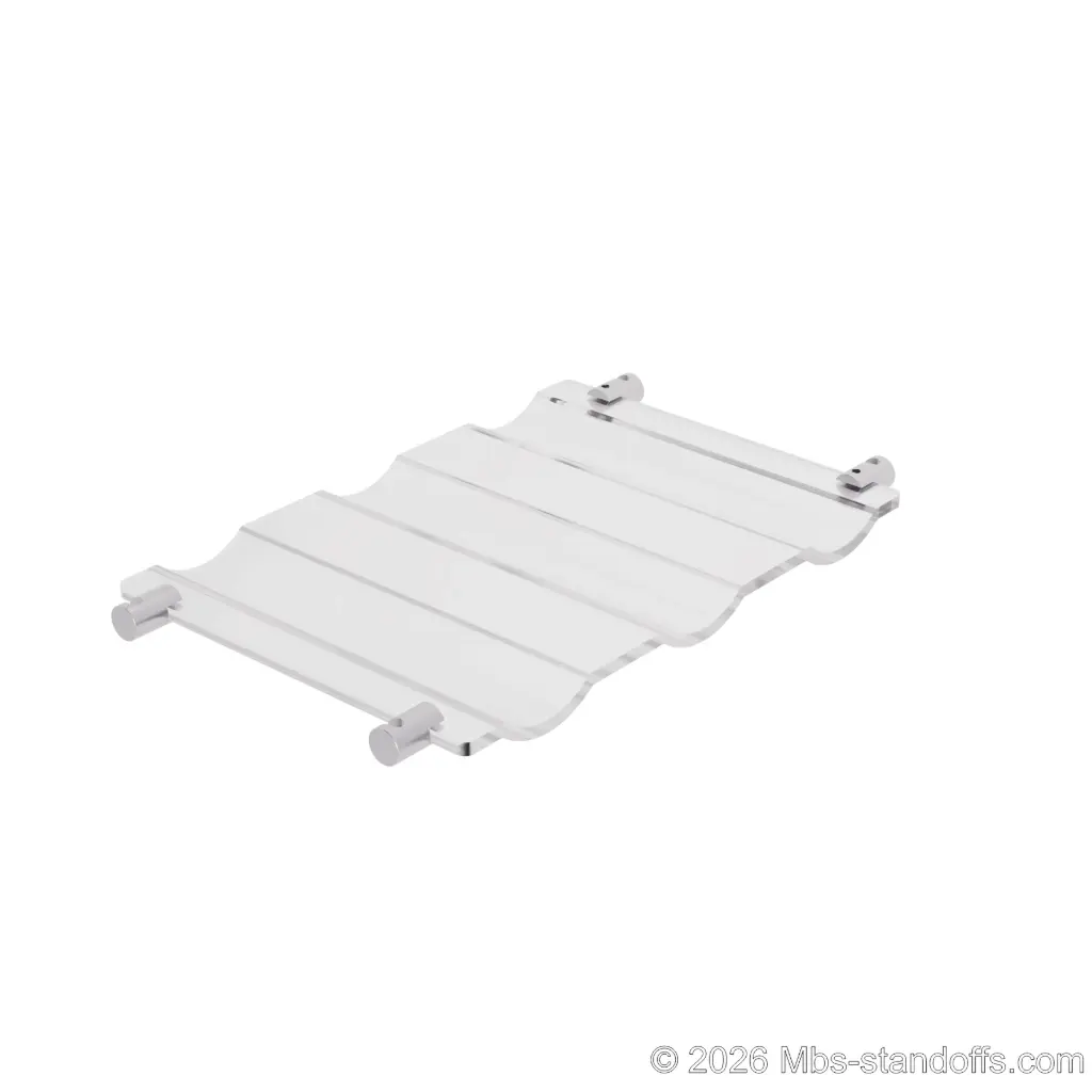 The Viognier Collection 3-Bottles Wave Acrylic Cradle - Satin Brushed Forks for 1/16" Cable | Floating Wine Cable Display System