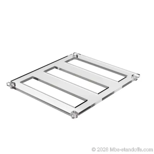 [CF03CA] The Sauvignon Collection 3-bottles Flat Acrylic Cradle - Clear Anodized Forks for 1/16" Cable | Floating Wine Cable Display System