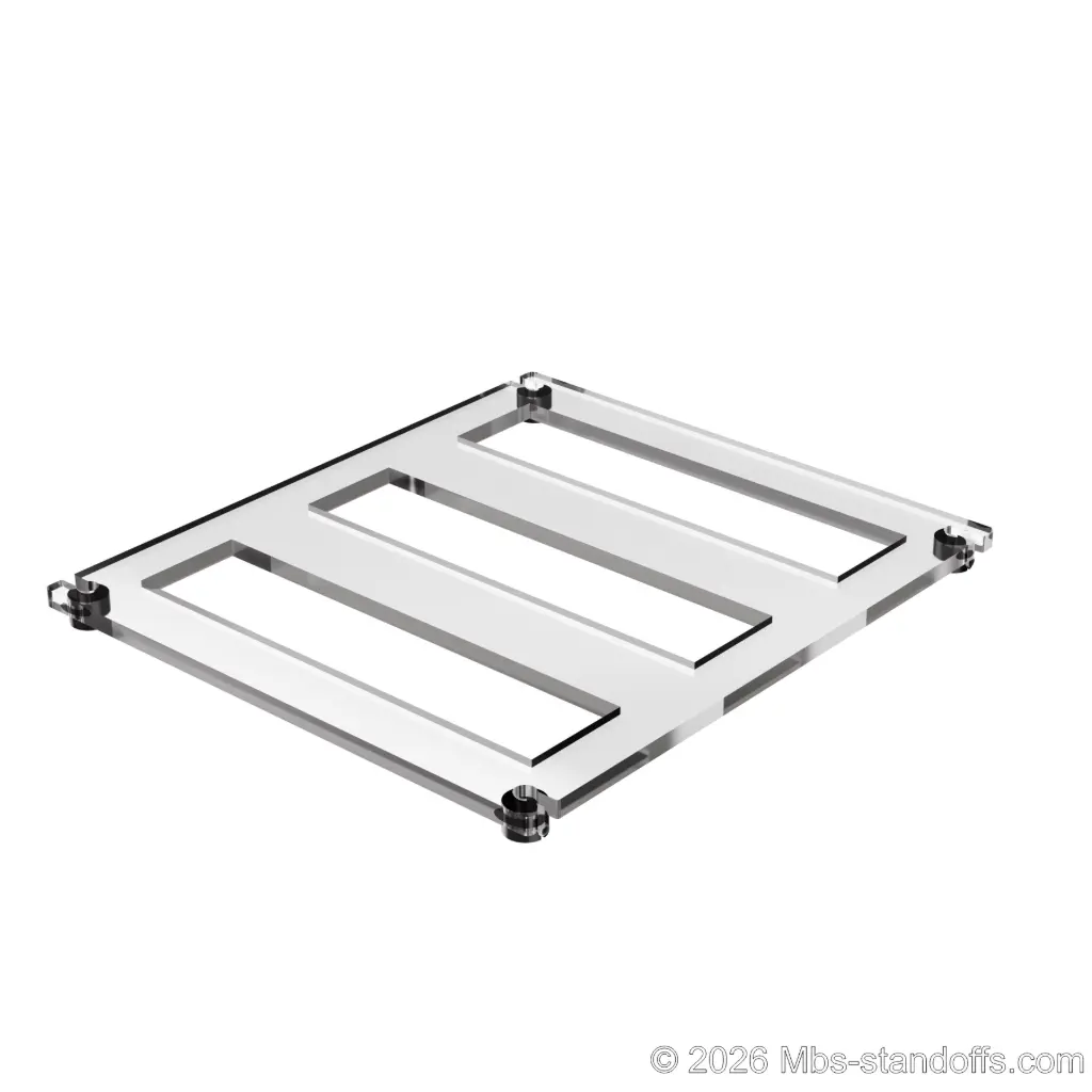 The Sauvignon Collection 3-bottles Flat Acrylic Cradle - Matte Black Anodized Forks for 1/16" Cable | Floating Wine Cable Display System