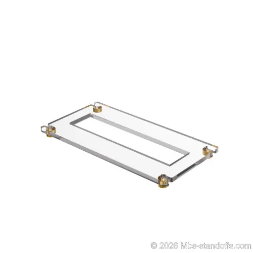 [CF01CBR] The Sauvignon Collection 1-Bottle Flat Acrylic Cradle - Champagne Anodized Forks for 1/16" Cable | Floating Wine Cable Display System