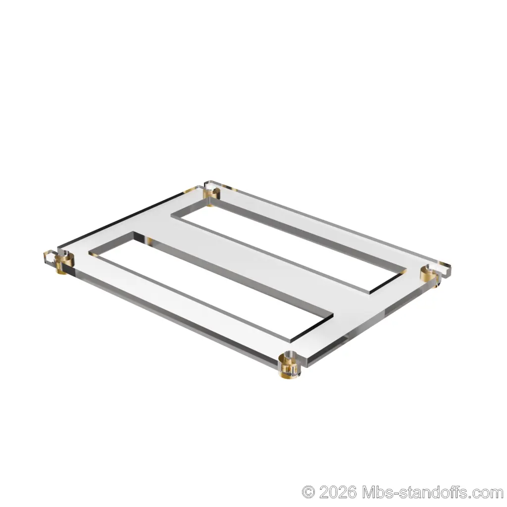 The Sauvignon Collection 2-bottles Flat Acrylic Cradle - Champagne Anodized Forks for 1/16" Cable | Floating Wine Cable Display System