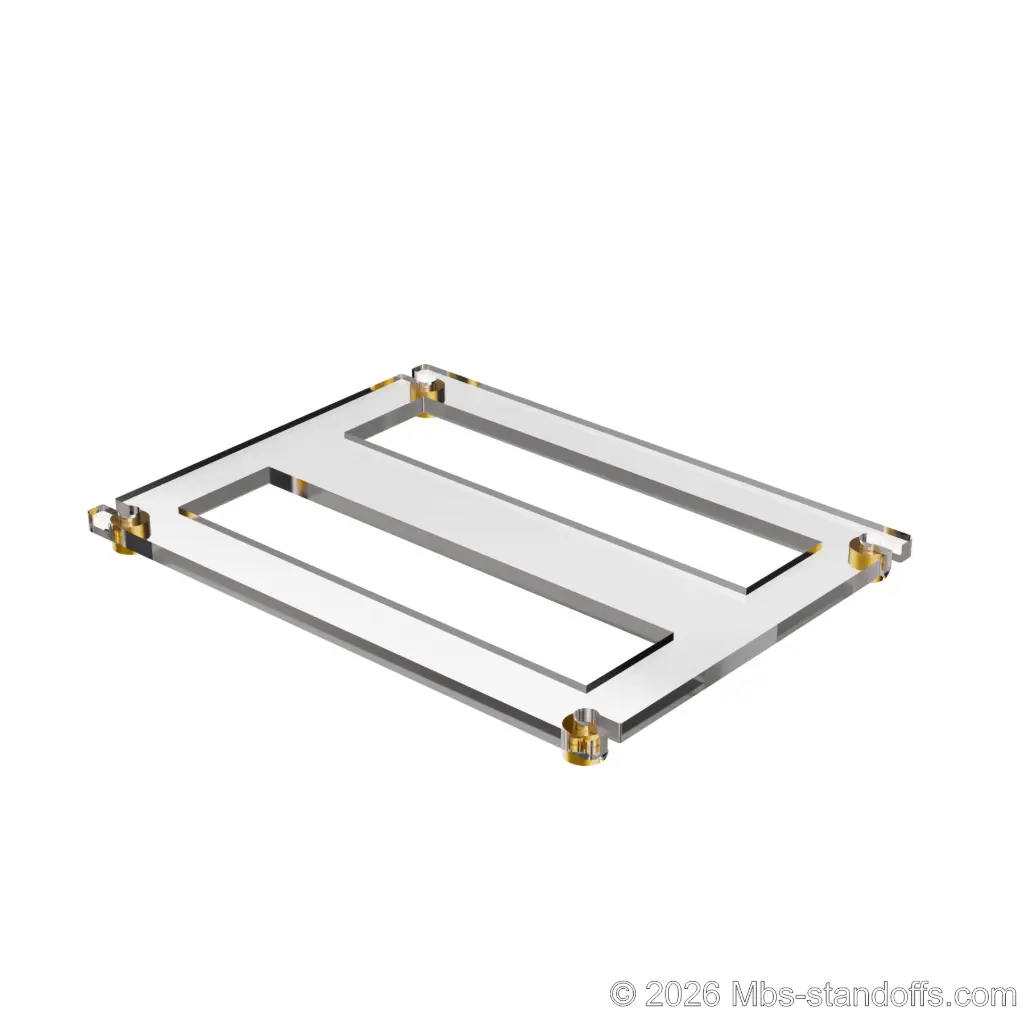 The Sauvignon Collection 2-bottles Flat Acrylic Cradle - Gold Anodized Forks for 1/16" Cable | Floating Wine Cable Display System