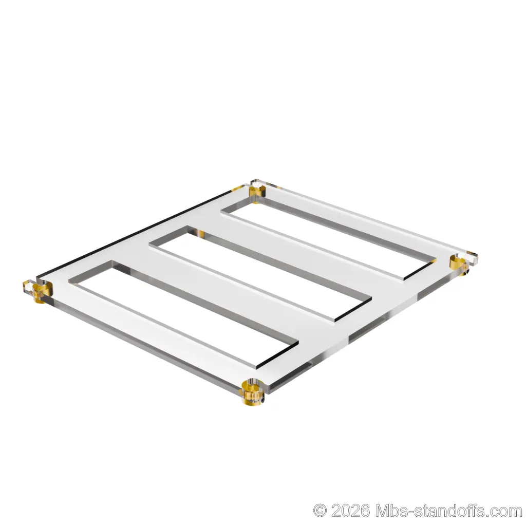 The Sauvignon Collection 3-bottles Flat Acrylic Cradle - Gold Anodized Forks for 1/16" Cable | Floating Wine Cable Display System