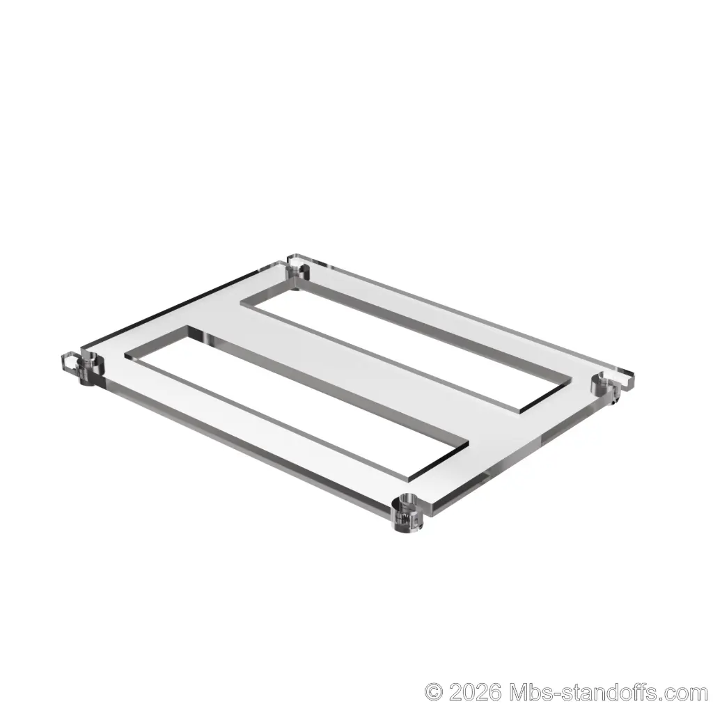 The Sauvignon Collection 2-bottles Flat Acrylic Cradle - Chrome Mirror Electroplated Forks for 1/16" Cable | Floating Wine Cable Display System