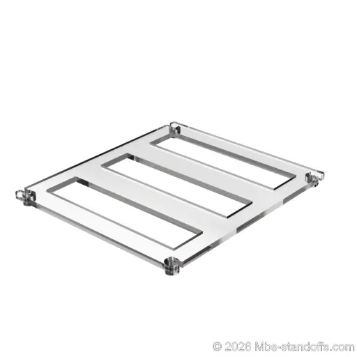 [CF03CCP] The Sauvignon Collection 3-bottles Flat Acrylic Cradle - Chrome Mirror Electroplated Forks for 1/16" Cable | Floating Wine Cable Display System