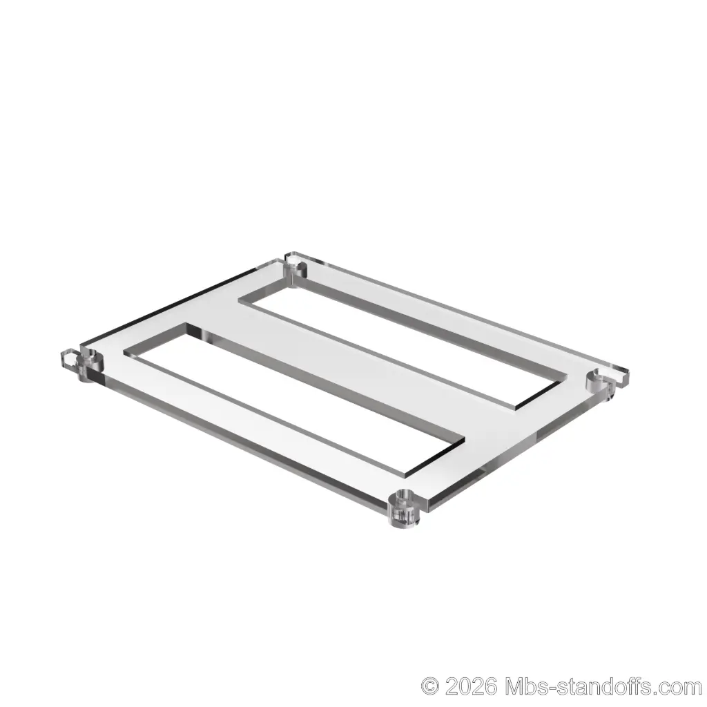 The Sauvignon Collection 2-bottles Flat Acrylic Cradle - Satin Brushed Forks for 1/16" Cable | Floating Wine Cable Display System