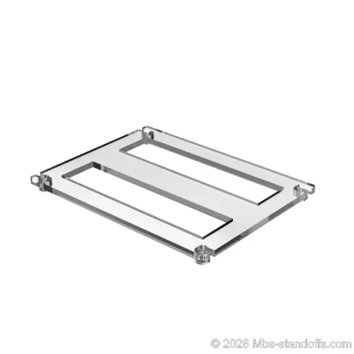 [CF02CS] The Sauvignon Collection 2-bottles Flat Acrylic Cradle - Satin Brushed Forks for 1/16" Cable | Floating Wine Cable Display System