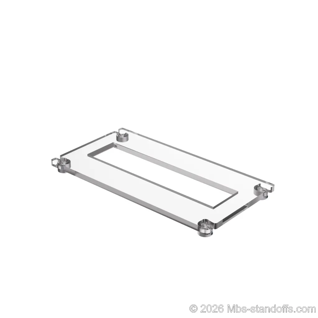 The Chablis Collection 1-Bottle Flat Acrylic Cradle - Clear Anodized Forks for 1/4" Rod | Floating Wine Cable Display System