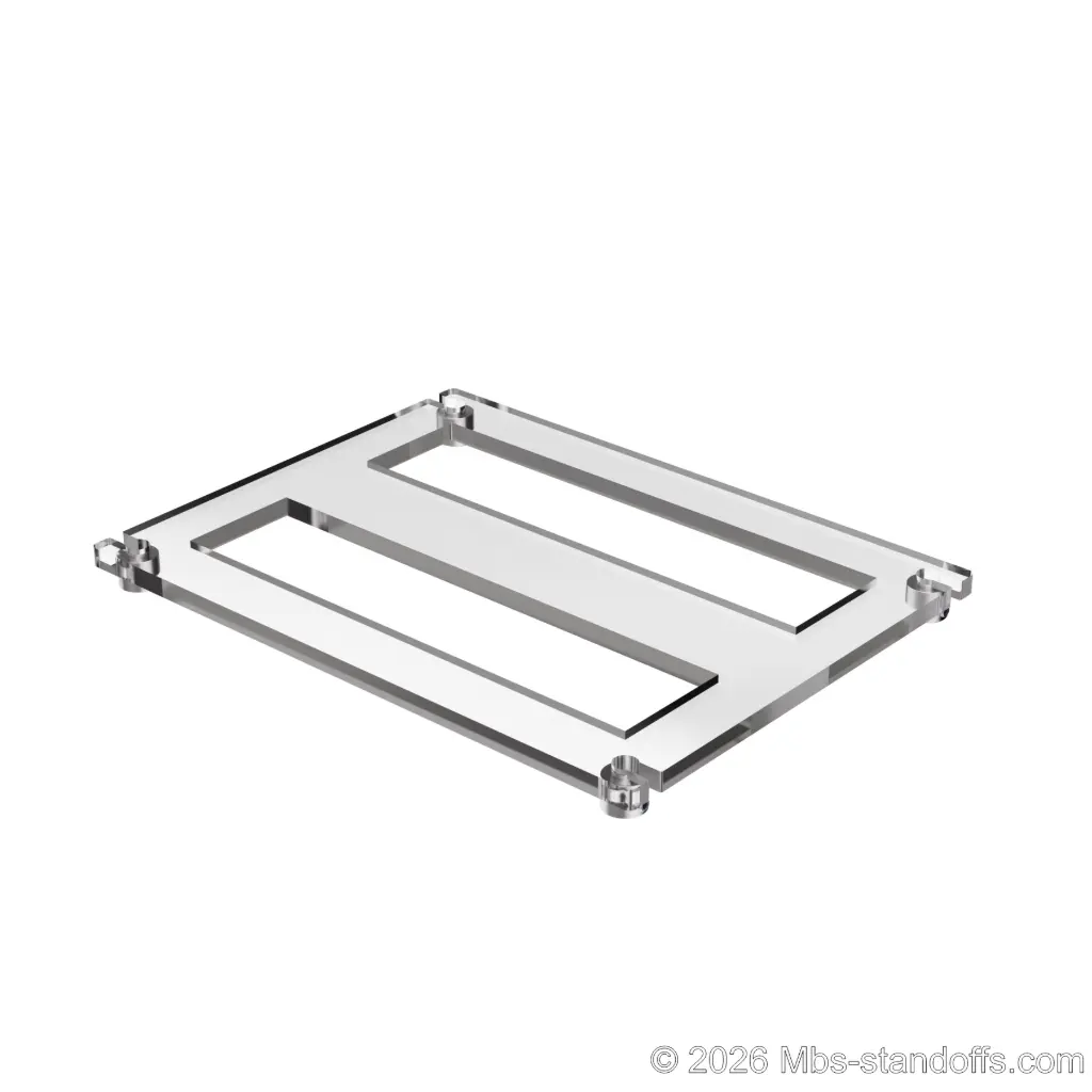 The Chablis Collection 2-bottles Flat Acrylic Cradle - Clear Anodized Forks for 1/4" Rod | Floating Wine Cable Display System