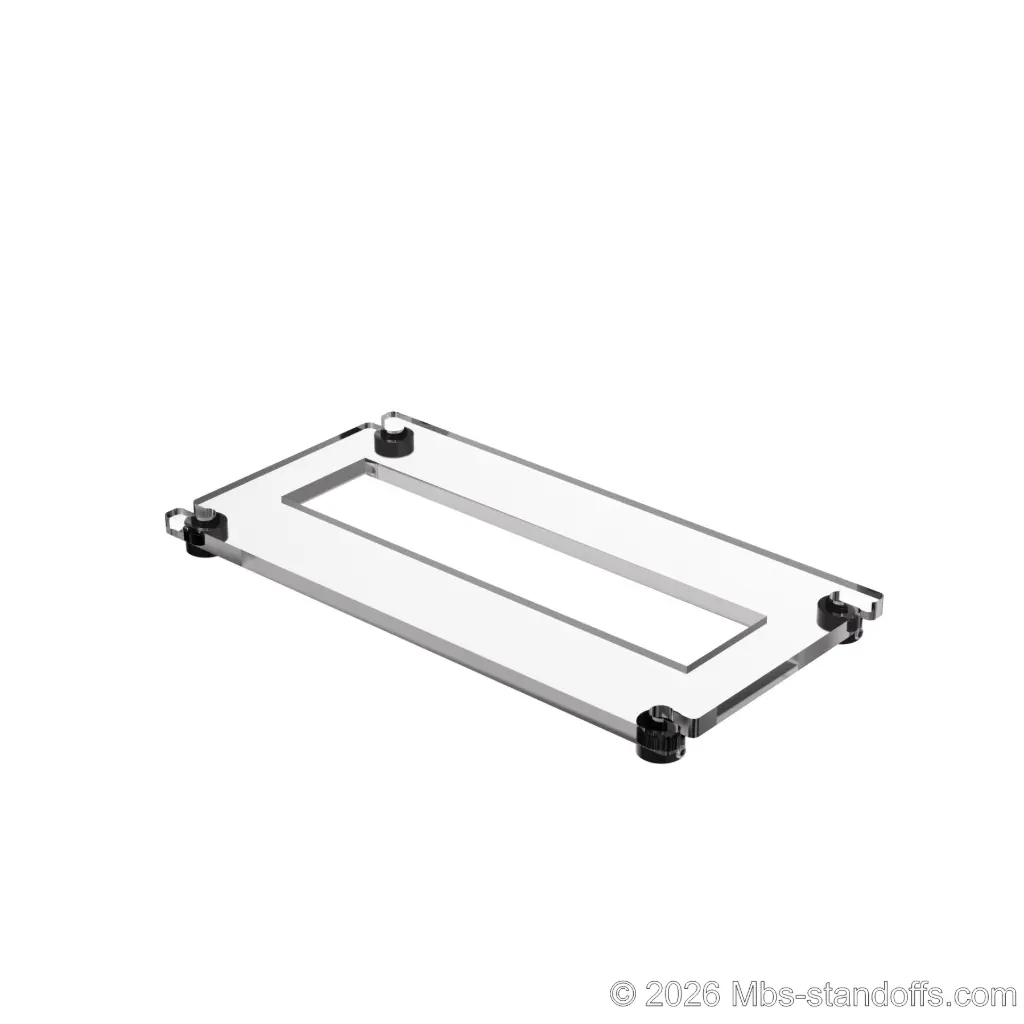 The Chablis Collection 1-Bottle Flat Acrylic Cradle - Matte Black Anodized Forks for 1/4" Rod | Floating Wine Cable Display System