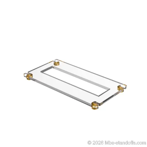 [CF01RBR] The Sauvignon Collection 1-Bottle Flat Acrylic Cradle - Champagne Anodized Forks for 1/4" Rod | Floating Wine Cable Display System