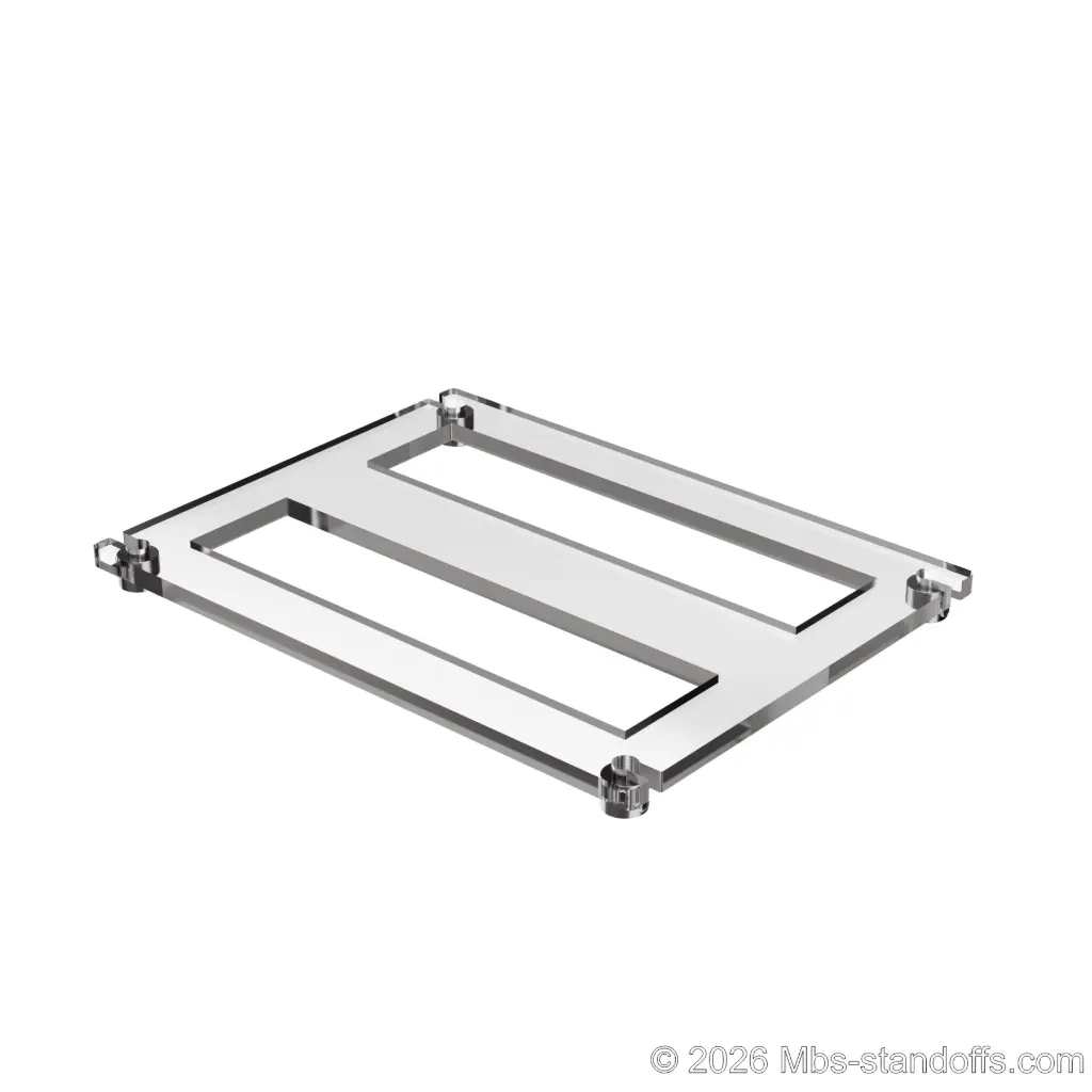 The Chablis Collection 2-bottles Flat Acrylic Cradle - Chrome Mirror Electroplated Forks for 1/4" Rod | Floating Wine Cable Display System