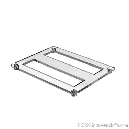 [CF02RCP] The Sauvignon Collection 2-bottles Flat Acrylic Cradle - Chrome Mirror Electroplated Forks for 1/4" Rod | Floating Wine Cable Display System