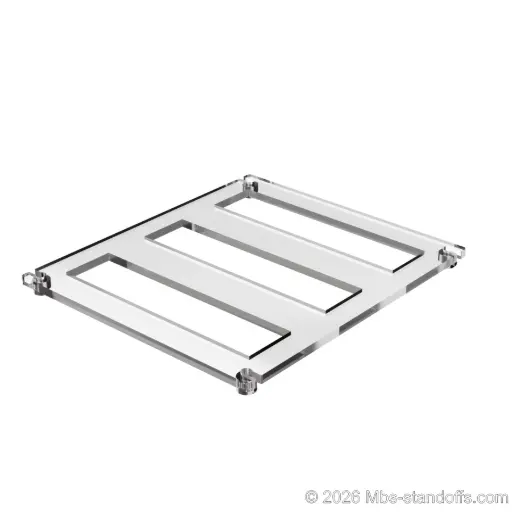 [CF03RCP] The Sauvignon Collection 3-bottles Flat Acrylic Cradle - Chrome Mirror Electroplated Forks for 1/4" Rod | Floating Wine Cable Display System