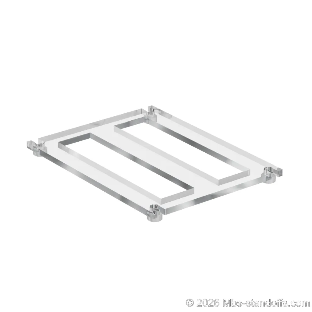 The St-Émilion Collection 2-bottles Flat Acrylic Cradle - Clear Anodized Forks for 3/8" Rod | Floating Wine Cable Display System