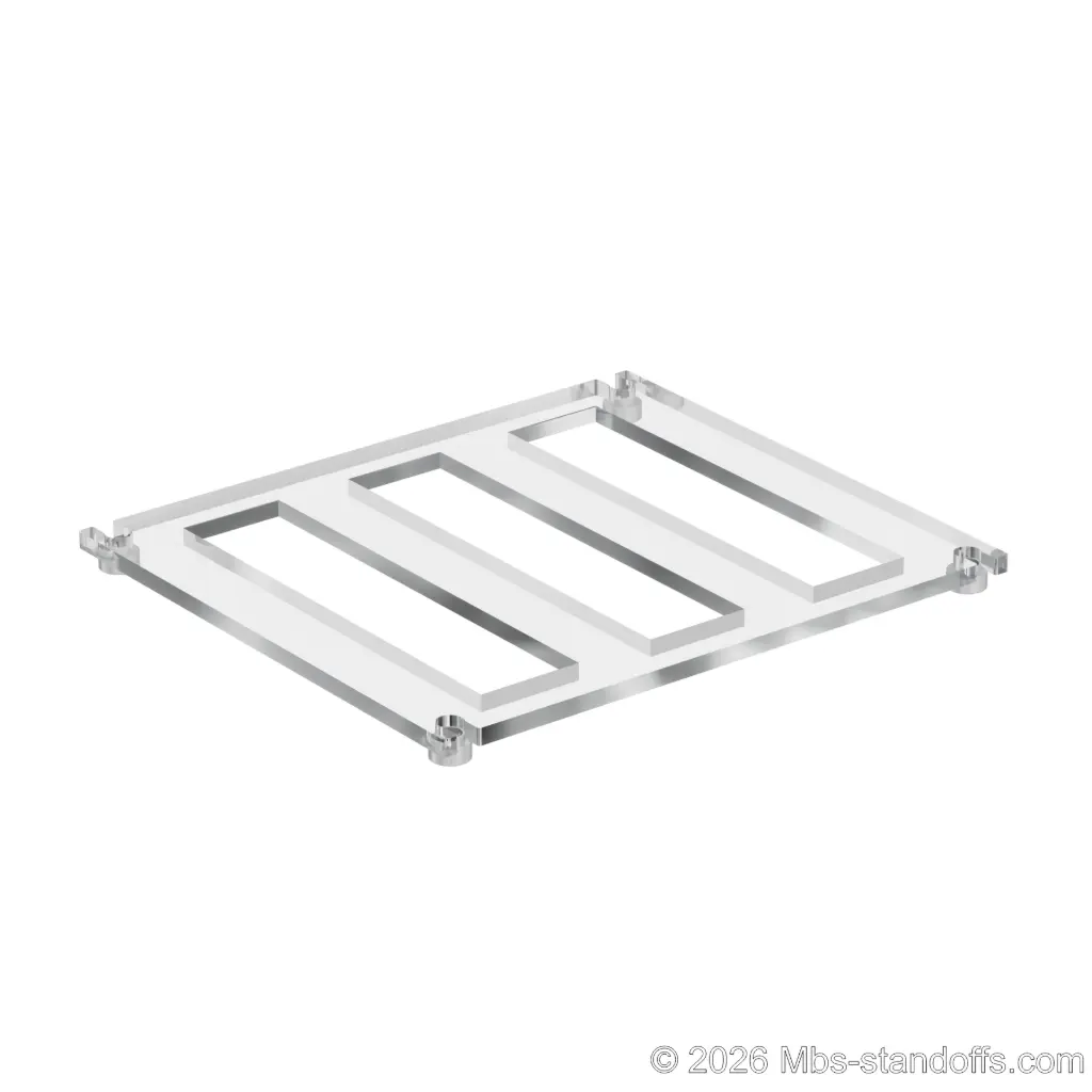 The St-Émilion Collection 3-bottles Flat Acrylic Cradle - Clear Anodized Forks for 3/8" Rod | Floating Wine Cable Display System