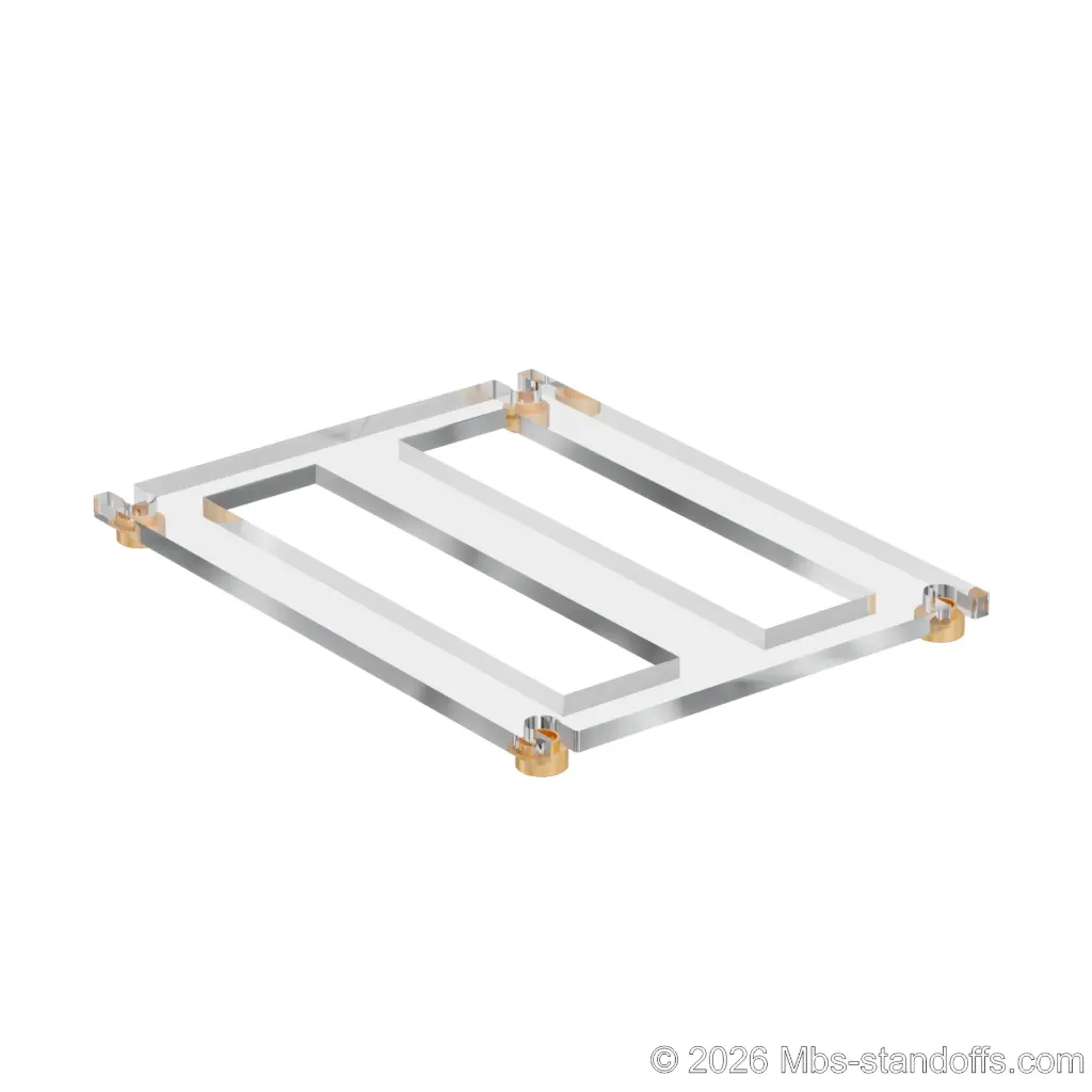 The St-Émilion Collection 2-bottles Flat Acrylic Cradle - Champagne Anodized Forks for 3/8" Rod | Floating Wine Cable Display System
