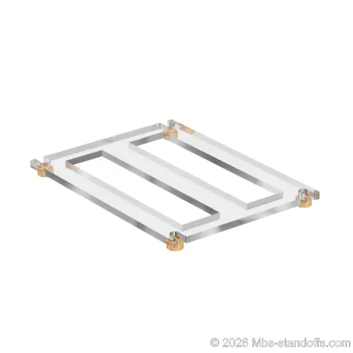 [CF02R10BR] The Sauvignon Collection 2-bottles Flat Acrylic Cradle - Champagne Anodized Forks for 3/8" Rod | Floating Wine Cable Display System