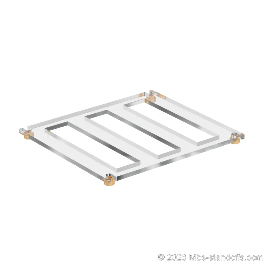 The St-Émilion Collection 3-bottles Flat Acrylic Cradle - Champagne Anodized Forks for 3/8" Rod | Floating Wine Cable Display System