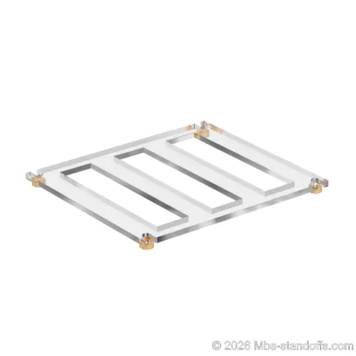 [CF03R10BR] The Sauvignon Collection 3-bottles Flat Acrylic Cradle - Champagne Anodized Forks for 3/8" Rod | Floating Wine Cable Display System