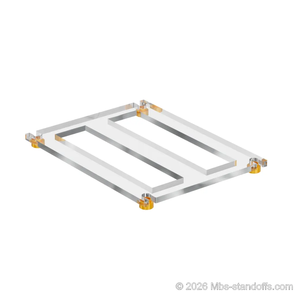 The St-Émilion Collection 2-bottles Flat Acrylic Cradle - Gold Anodized Forks for 3/8" Rod | Floating Wine Cable Display System