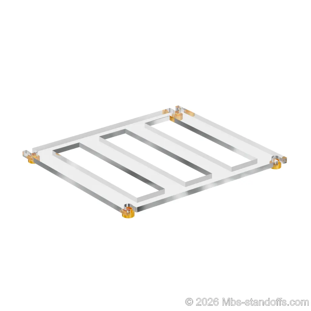 The St-Émilion Collection 3-bottles Flat Acrylic Cradle - Gold Anodized Forks for 3/8" Rod | Floating Wine Cable Display System