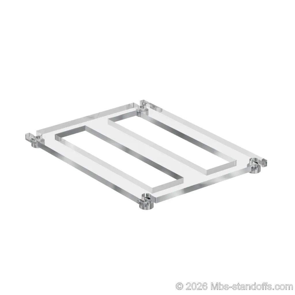 The St-Émilion Collection 2-bottles Flat Acrylic Cradle - Chrome Mirror Electroplated Forks for 3/8" Rod | Floating Wine Cable Display System