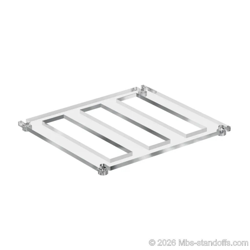 The St-Émilion Collection 3-bottles Flat Acrylic Cradle - Chrome Mirror Electroplated Forks for 3/8" Rod | Floating Wine Cable Display System