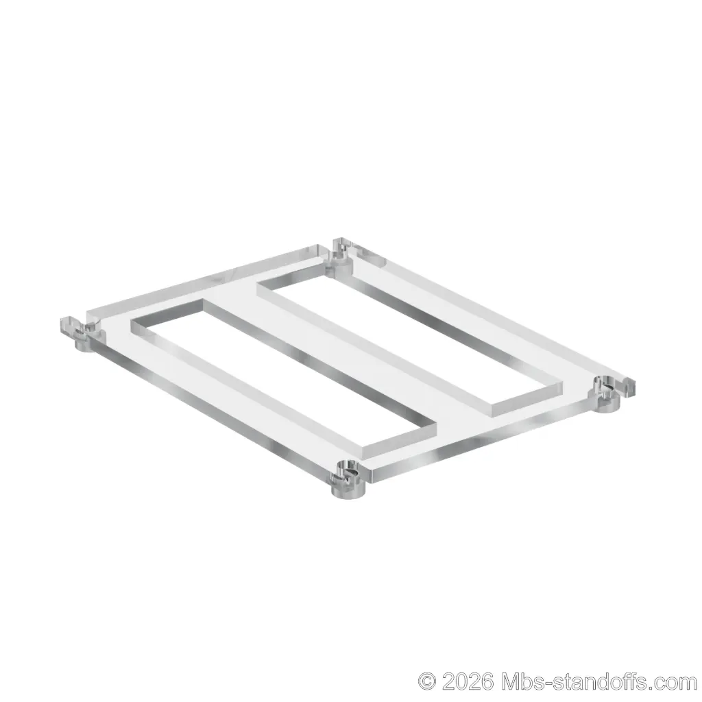 The St-Émilion Collection 2-bottles Flat Acrylic Cradle - Satin Brushed Forks for 3/8" Rod | Floating Wine Cable Display System