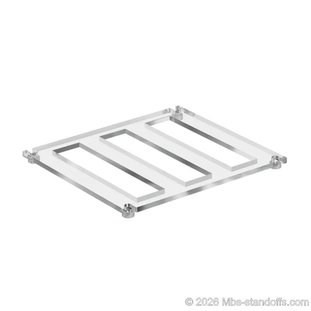 The St-Émilion Collection 3-bottles Flat Acrylic Cradle - Satin Brushed Forks for 3/8" Rod | Floating Wine Cable Display System