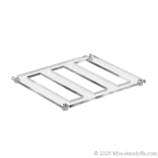 [CF03R10S] The Sauvignon Collection 3-bottles Flat Acrylic Cradle - Satin Brushed Forks for 3/8" Rod | Floating Wine Cable Display System