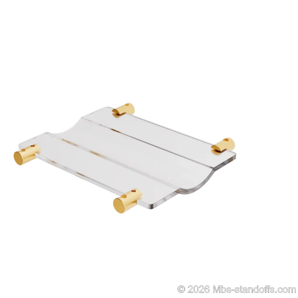 The Rhone Collection 1-Bottle Wave Acrylic Cradle - Champagne Anodized Forks for 1/4" rod | Floating Wine rod display System