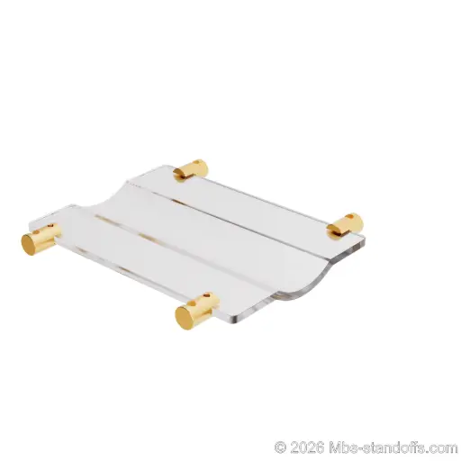[CW01RBR] The Rhone Collection 1-Bottle Wave Acrylic Cradle - Champagne Anodized Forks for 1/4" Rod | Floating Wine Rod Display System