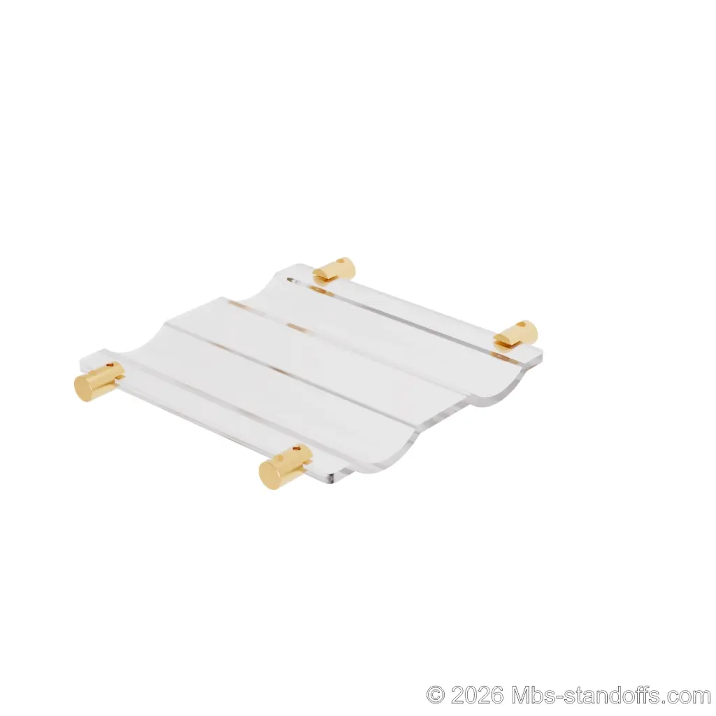 The Rhone Collection 2-Bottles Wave Acrylic Cradle - Champagne Anodized Forks for 1/4" rod | Floating Wine rod display System