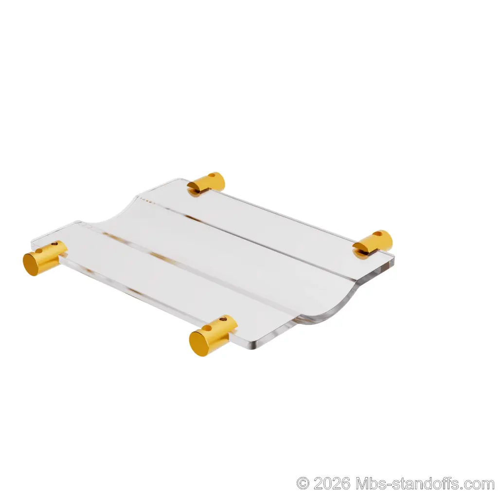 The Rhone Collection 1-Bottle Wave Acrylic Cradle - Gold Anodized Forks for 1/4" rod | Floating Wine rod display System