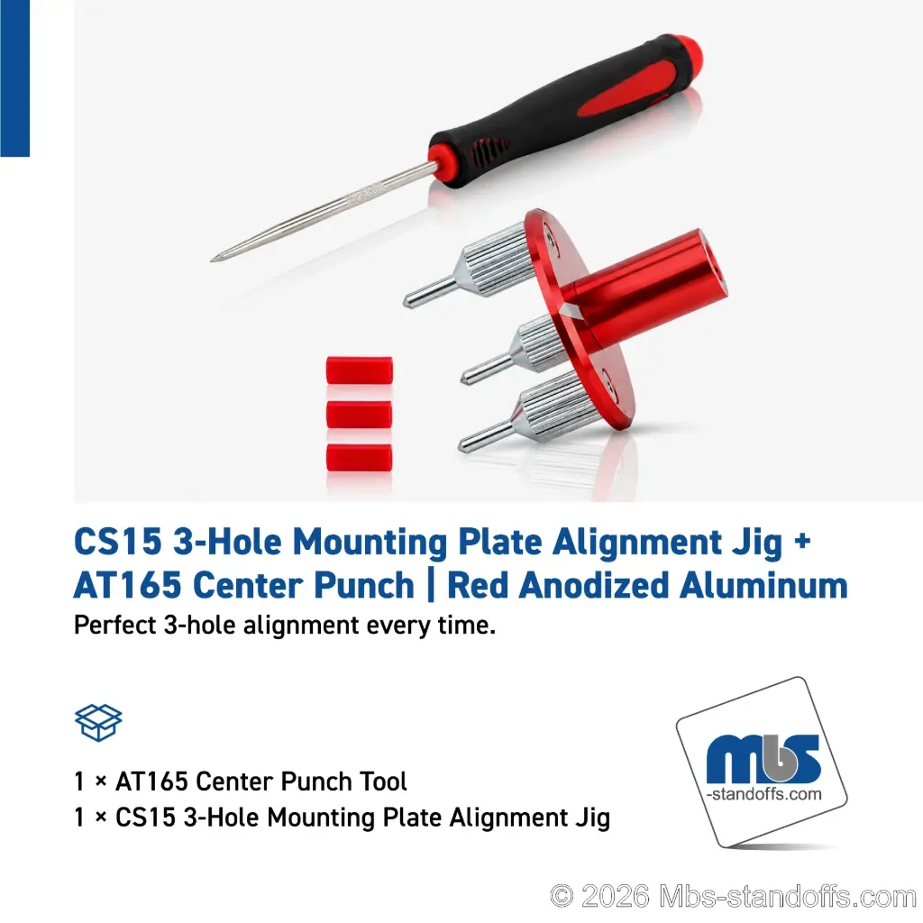 CS15 3-Hole Mounting Plate Alignment Jig + AT165 Center Punch | Red Anodized Aluminum