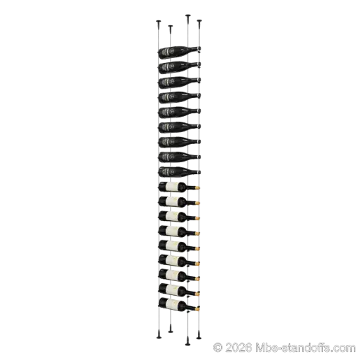 [SCS15MB-CC-K18] Cabernet - Bourgueil Collection Bottle Display Cable Kit, 18-Bottle Capacity, Floating Adjustable-Angle Aluminum Signature System, Cable: 1/16″ Diameter, 13′-1″ Length with Matte Black Anodized Hanger