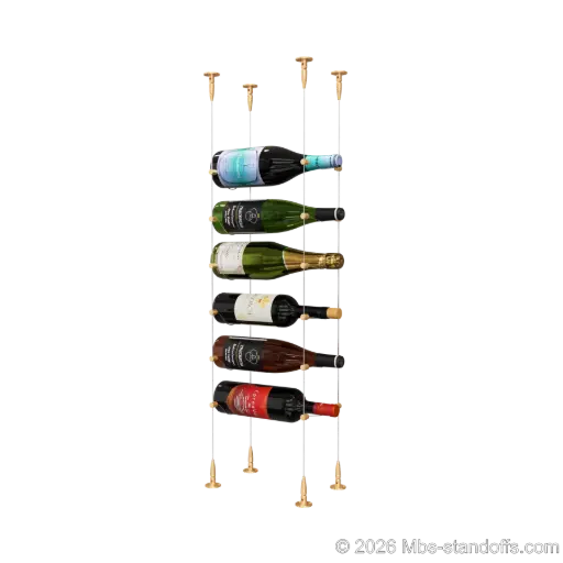 [SCS15BR-CC-K6] Cabernet - Bourgueil Collection Bottle Display Cable Kit, 6-Bottle Capacity, Floating Adjustable-Angle Aluminum Signature System, Cable: 1/16″ Diameter, 13′-1″ Length with Champagne Anodized Hanger