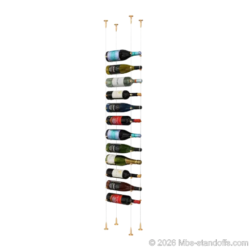 [SCS15BR-CC-K12] Cabernet - Bourgueil Collection Bottle Display Cable Kit, 12-Bottle Capacity, Floating Adjustable-Angle Aluminum Signature System, Cable: 1/16″ Diameter, 13′-1″ Length with Champagne Anodized Hanger