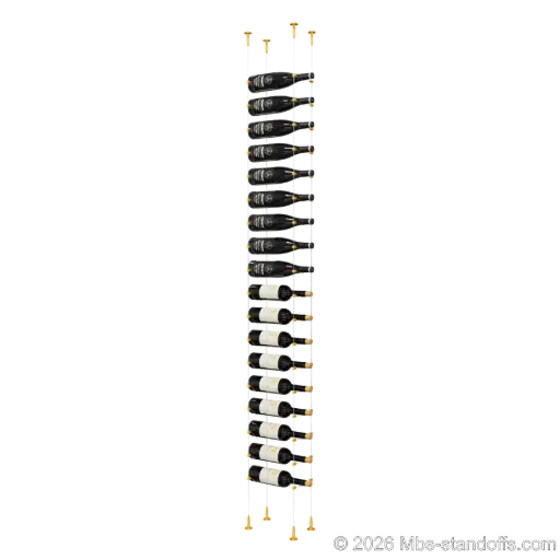 [SCS15G-CC-K18] Cabernet - Bourgueil Collection Bottle Display Cable Kit, 18-Bottle Capacity, Floating Adjustable-Angle Aluminum Signature System, Cable: 1/16″ Diameter, 13′-1″ Length with Gold Anodized Hanger