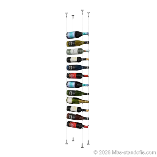 [SCS15CP-CC-K12] Cabernet - Bourgueil Collection Bottle Display Cable Kit, 12-Bottle Capacity, Floating Adjustable-Angle Aluminum Signature System, Cable: 1/16″ Diameter, 13′-1″ Length with Chrome Mirror Hanger
