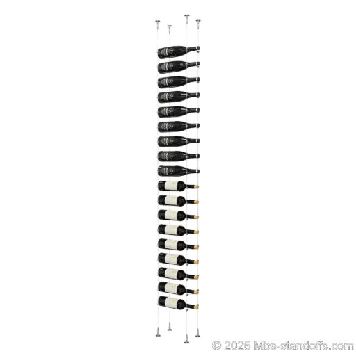 [SCS15CP-CC-K18] Cabernet - Bourgueil Collection Bottle Display Cable Kit, 18-Bottle Capacity, Floating Adjustable-Angle Aluminum Signature System, Cable: 1/16″ Diameter, 13′-1″ Length with Chrome Mirror Hanger