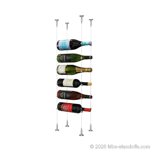 [SCS15SS-CC-K6] Cabernet - Bourgueil Collection Bottle Display Cable Kit, 6-Bottle Capacity, Floating Adjustable-Angle Aluminum Signature System, Cable: 1/16″ Diameter, 13′-1″ Length with Satin Brushed Hanger