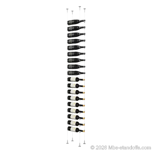 [SCS15SS-CC-K18] Cabernet - Bourgueil Collection Bottle Display Cable Kit, 18-Bottle Capacity, Floating Adjustable-Angle Aluminum Signature System, Cable: 1/16″ Diameter, 13′-1″ Length with Satin Brushed Hanger