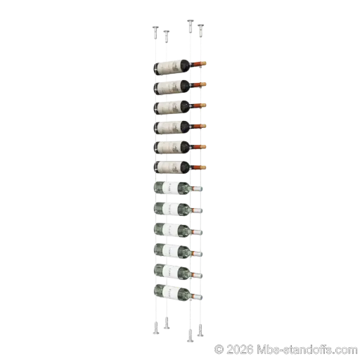 [CS15A-CC-K12] Cabernet - Chinon Collection Bottle Display Cable Kit, 12-Bottle Capacity, Floating Adjustable-Angle Aluminum Cable System, Cable: 1/16″ Diameter, 13′-1″ Length with Clear Anodized Hanger