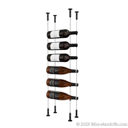 [CS15MB-CC-K6] Cabernet - Chinon Collection Bottle Display Cable Kit, 6-Bottle Capacity, Floating Adjustable-Angle Aluminum Cable System, Cable: 1/16″ Diameter, 13′-1″ Length with Matte Black Anodized Hanger