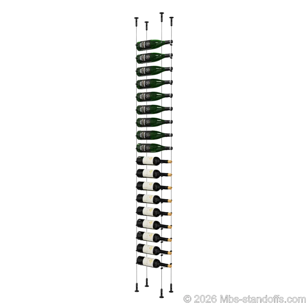 Cabernet - Chinon Collection Bottle Display Cable Kit, 18-Bottle Capacity, Floating Adjustable-Angle Aluminum Cable System, Cable: 1/16″ Diameter, 13′-1″ Length with Matte Black Anodized Hanger