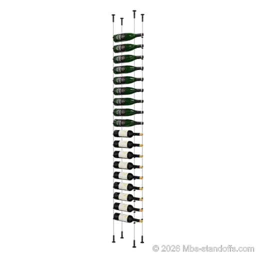 [CS15MB-CC-K18] Cabernet - Chinon Collection Bottle Display Cable Kit, 18-Bottle Capacity, Floating Adjustable-Angle Aluminum Cable System, Cable: 1/16″ Diameter, 13′-1″ Length with Matte Black Anodized Hanger