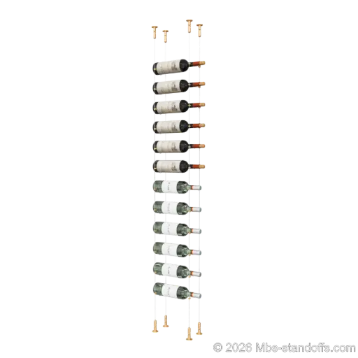 [CS15BR-CC-K12] Cabernet - Chinon Collection Bottle Display Cable Kit, 12-Bottle Capacity, Floating Adjustable-Angle Aluminum Cable System, Cable: 1/16″ Diameter, 13′-1″ Length with Champagne Anodized Hanger